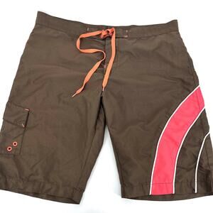 Prana Mens Board Shorts Brown and Coral Adjustable Waist Size M